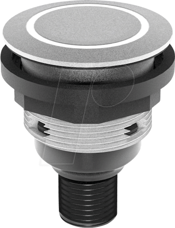 Кнопка - 1 S, лампочка, срібляста, LED-кільце червоне