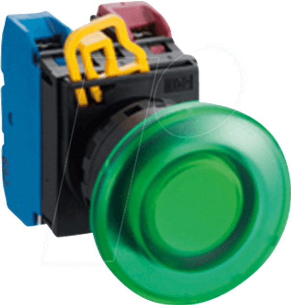 YW-22мм, PBI, гриб, пластик, momt, 1NO, LED 24V AC/DC, зелений