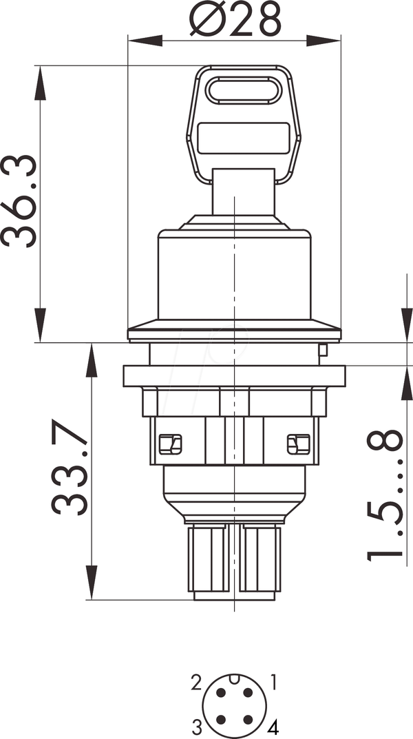Клавішний перемикач - 2 S, сріблястий