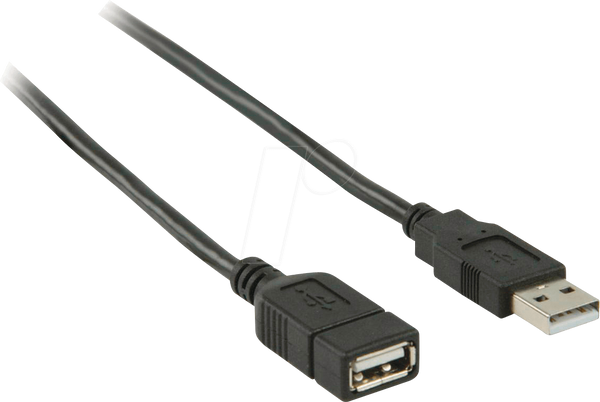 Кабель USB 2.0, A чоловічий > A жіночий, 2 м, чорний