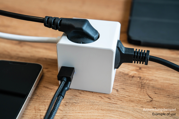 Розетковий куб, 3 м, 3-х захисні розетки, USB-C та USB-A, білий