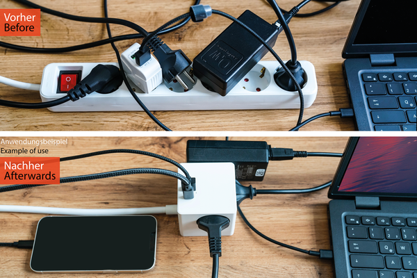 Розетковий куб, 3 м, 3-х захисні розетки, USB-C та USB-A, білий