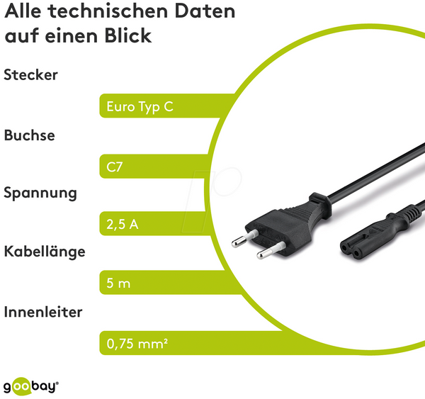 Аншлюсовий кабель Eurostecker, 5 м, Schwarz