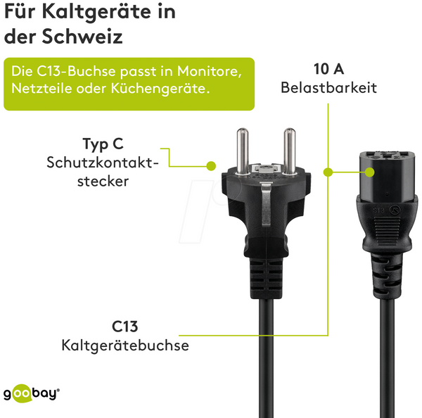 Kaltgeräte-Anschlusskabel, 3 м, Schwarz