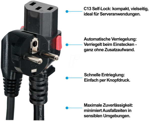 Netzkabel CEE 7/7auf C13, SelfLock, 2,0 м, чорний