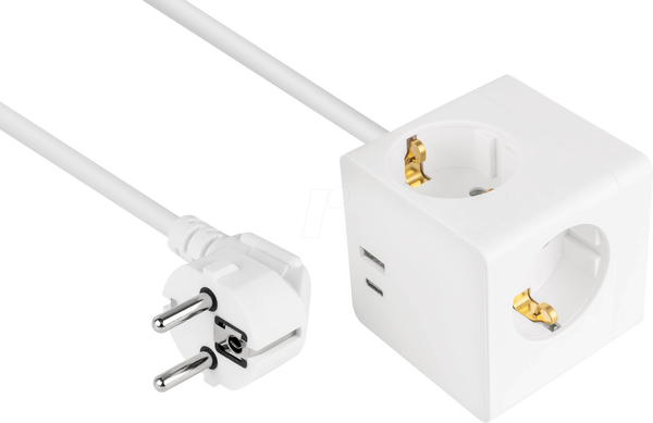 Розетковий куб, 3 м, 3-х захисні розетки, USB-C та USB-A, білий