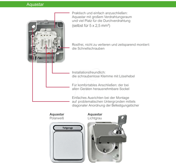 Аварійний вимикач/зміна опалення 1-полюсний лінійний світильник AQUASTAR