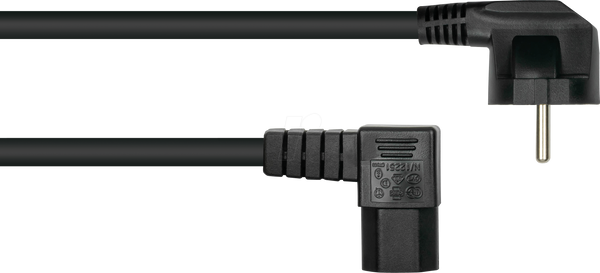 Захисна вилка типу E+F (під кутом 90°), до розетки C15, 1 м