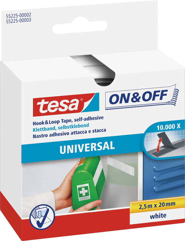 Клейка стрічка Tesa On & Off, біла, 2 см x 250 см