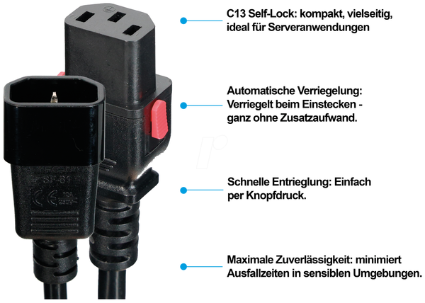 Netzkabel C13 SelfLockauf C14, 5,0 м, чорний