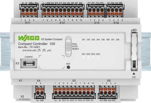 Компактний контролер 100,8DI,4DO,2AI,2AO,RS485, Ethernet, SD