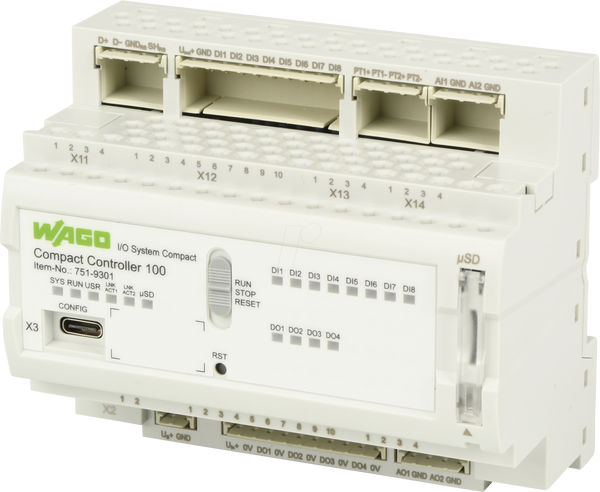 Компактний контролер 100,8DI,4DO,2AI,2AO,RS485, Ethernet, SD