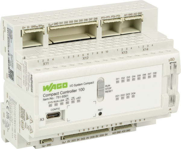 Компактний контролер 100,8DI,4DO,2AI,2AO,RS485, Ethernet, SD