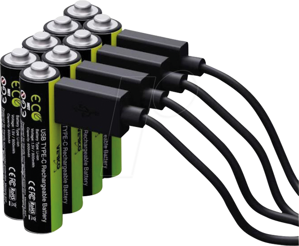 Літій-іонний акумулятор, AAA, 1,5 В, 600 мАг, USB-C, упаковка з 8 штук