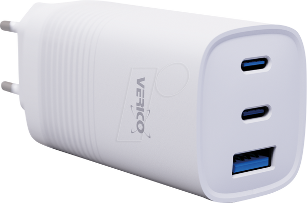 USB-зарядний пристрій, 65 Вт, GaN, 2x USB-C, 1x USB-A