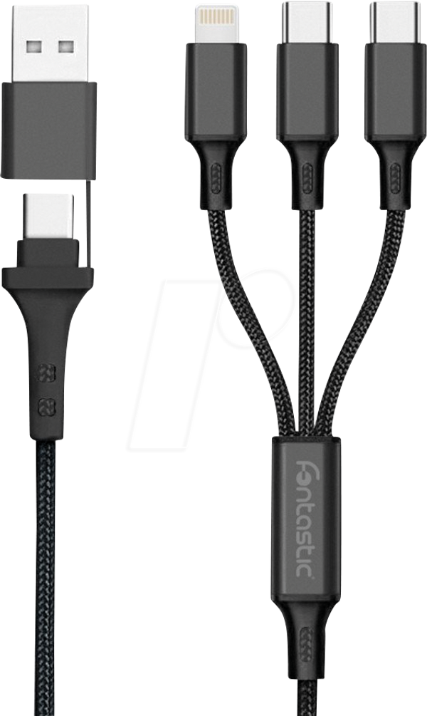 Зарядний кабель, USB/USB-C -> 1x 8-контактний Lightning, 2x Type-C, 1.2