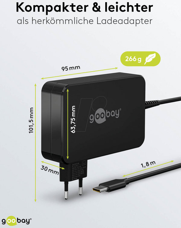Зарядное устройство USB-C для ноутбуков, 90 Вт, чёрное