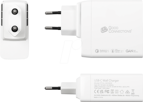 USB-зарядний пристрій, 140 Вт, технологія GaN, 2x USB-C, білий