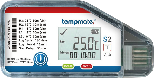 Одноразовий реєстратор даних, TEMPMATE.®-S2H, IP52