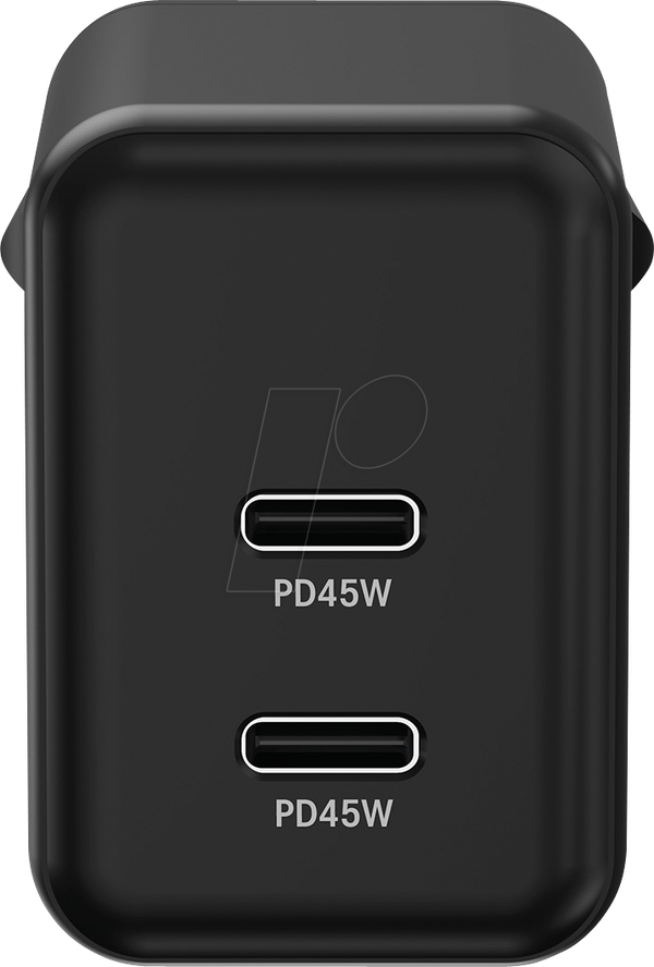USB-зарядний пристрій, 5 - 20 В, 45 Вт, 2x USB-C, чорний