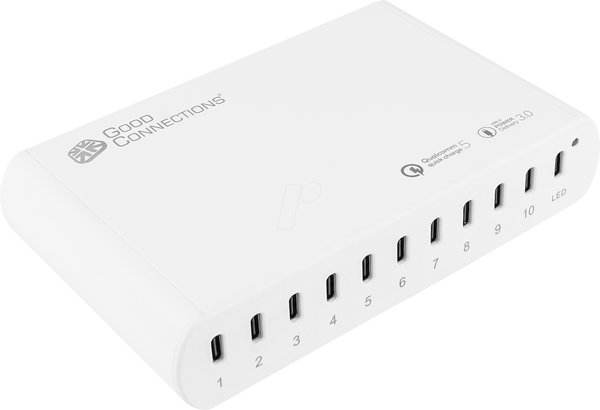 USB-зарядний пристрій, 250 Вт, 10x USB-C, PD 3.0, PPS, QC 5, білий