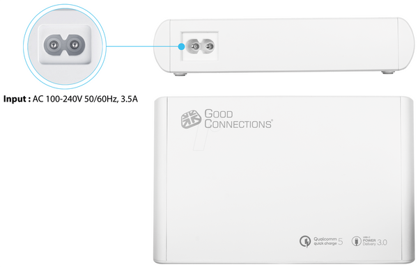 USB-зарядний пристрій, 250 Вт, 10x USB-C, PD 3.0, PPS, QC 5, білий
