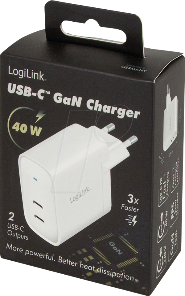 Зарядний пристрій USB, 40 Вт, 2 x USB-C, GaN