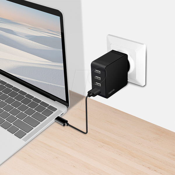 USB-зарядний пристрій, 24 Вт, 5 В, 4x USB-A, чорний
