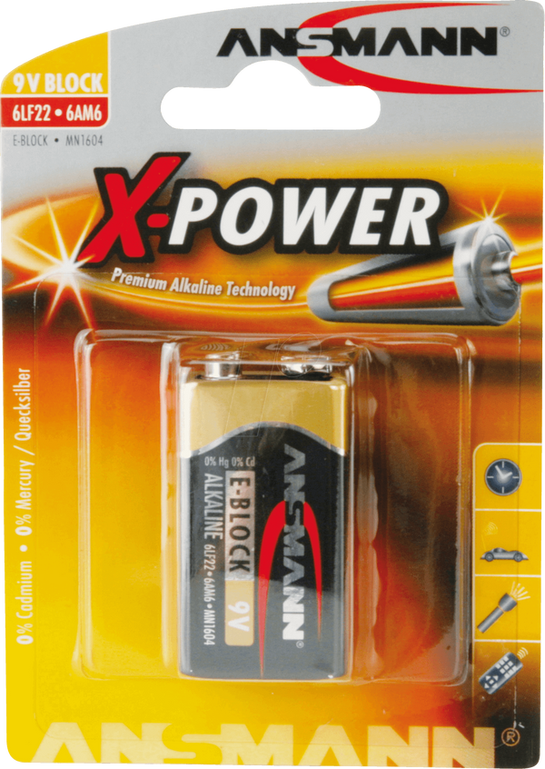 XPOWER, лужна батарейка, 9-вольтовий блок, 1 шт.