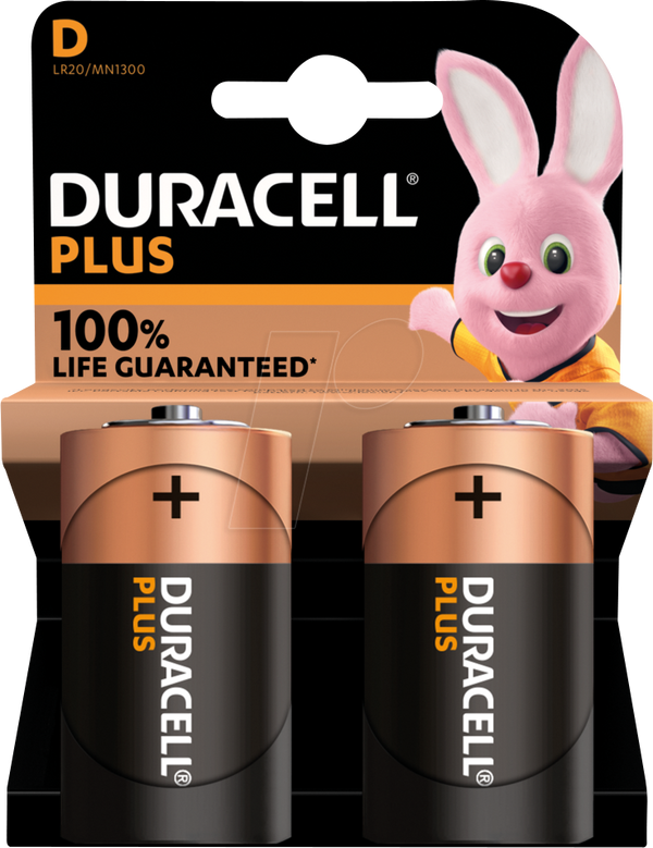 Duracell Plus, лужні батарейки, D (моно), упаковка з 2 шт.
