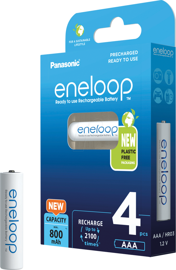 eneloop, нікель-металгідридний акумулятор, AAA (мікро), 800 мАг, 4 шт.
