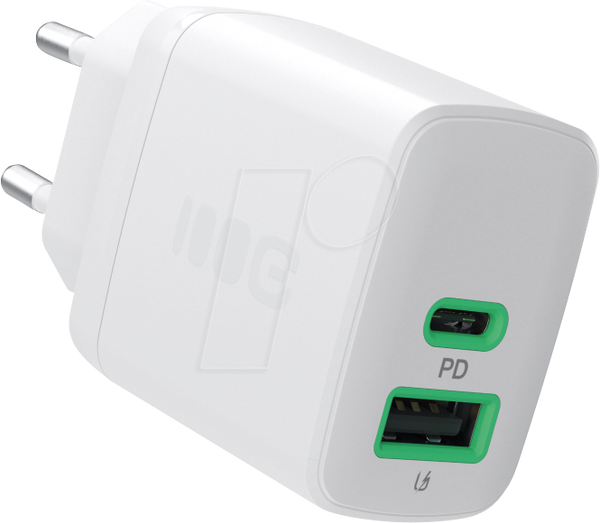 USB-зарядний пристрій, 30 Вт, 1x USB-C, 1x USB-A, білий