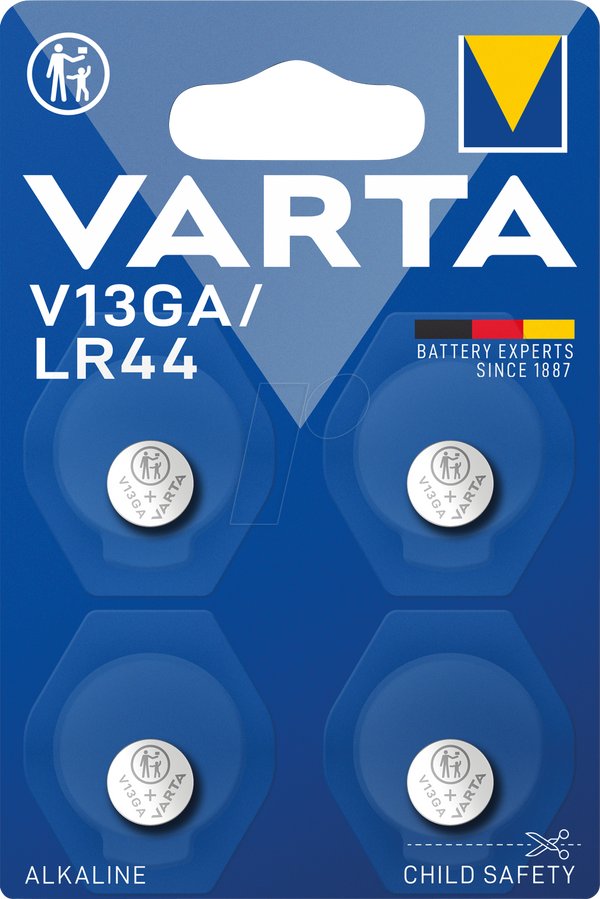 Лужна батарейка-ґудзик, LR44, V13GA, упаковка з 4 штук
