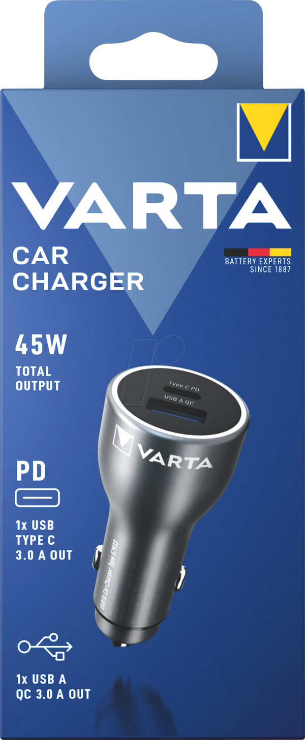 USB-зарядний пристрій, 45 Вт, USB-A, USB-C, автомобільний