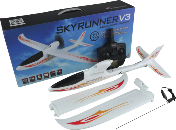 Радиоуправляемый самолет, SKYRUNNER V3 с гироскопом, 2,4 ГГц, готов к полету (RTF).