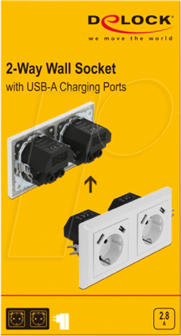 Вбудована розетка з 2 контактами та 4 USB-портами для зарядки, 2x 2,8 A.