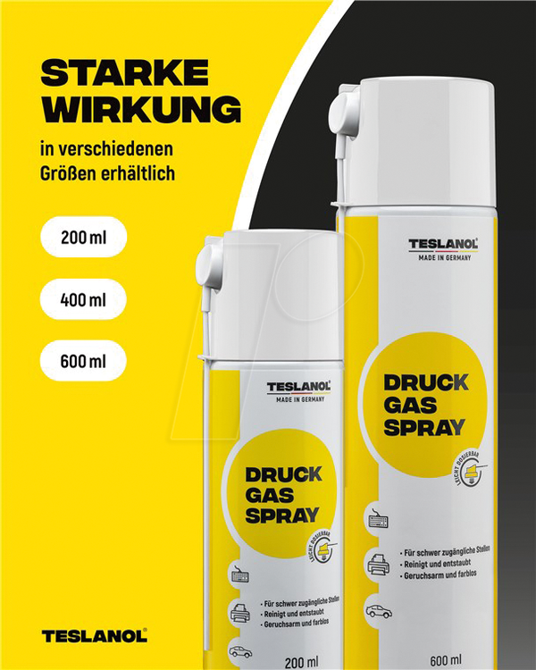 TESLANOL Druckluft Spray, Druckgas mit 200 ml und Spühröhrchen | Kälte- und Druckluftsprays günstig kaufen