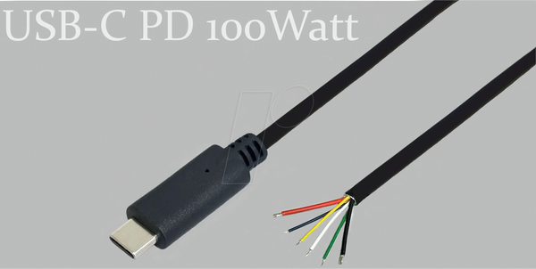 USB-C штекер - вільні кінці, чорний, 1,0 м