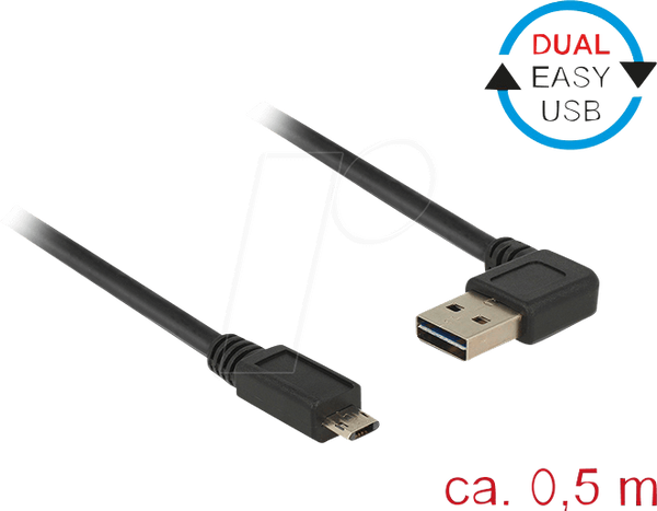 Кабель USB 2.0, кутовий штекер EASY A чоловічий - Micro B чоловічий, 0,5 м
