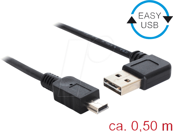 Кабель USB 2.0, EASY A чоловічий - Mini B чоловічий, 0,5 м