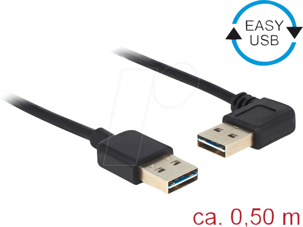Кабель USB 2.0, кутовий штекер EASY A чоловічий - A чоловічий, 0,5 м
