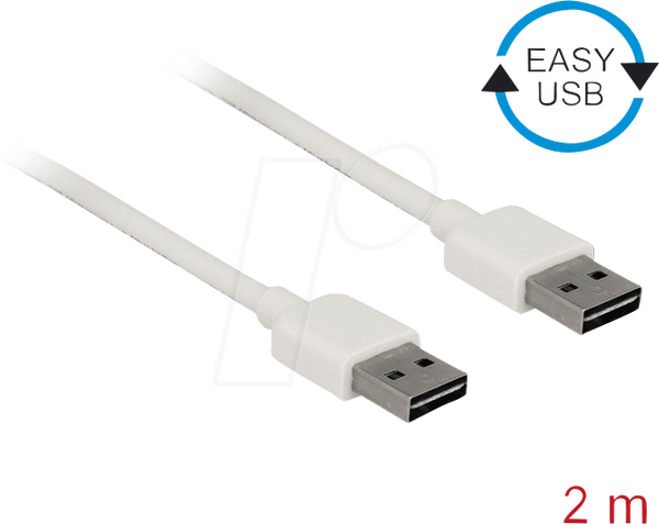 Кабель USB 2.0, EASY A чоловічий-A чоловічий, 2 м, білий