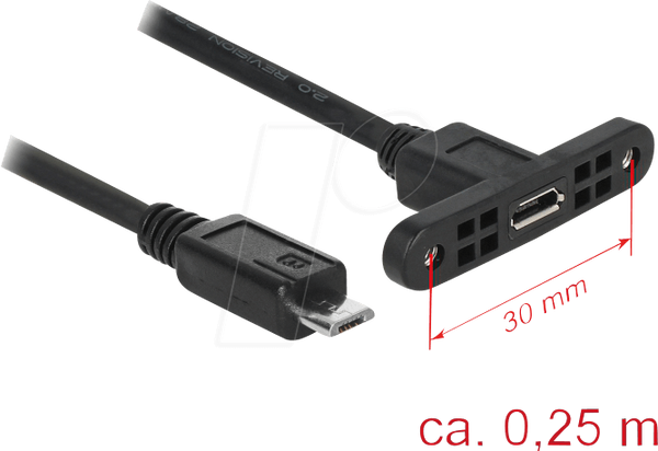 Кабель USB 2.0, Micro B (мама) - Micro B (тато), 0.25 м