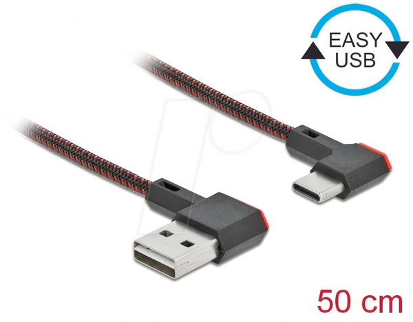 Кабель USB 2.0, EASY A-C, кутовий, 0,5 м.