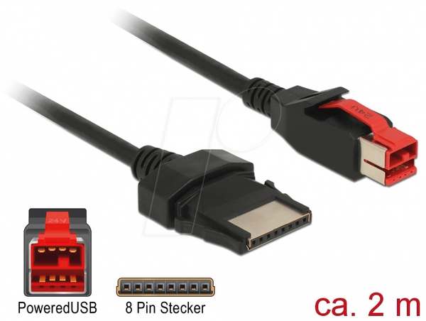 USB-кабель с питанием, штекер 24 В > 8 контактов, 2 м