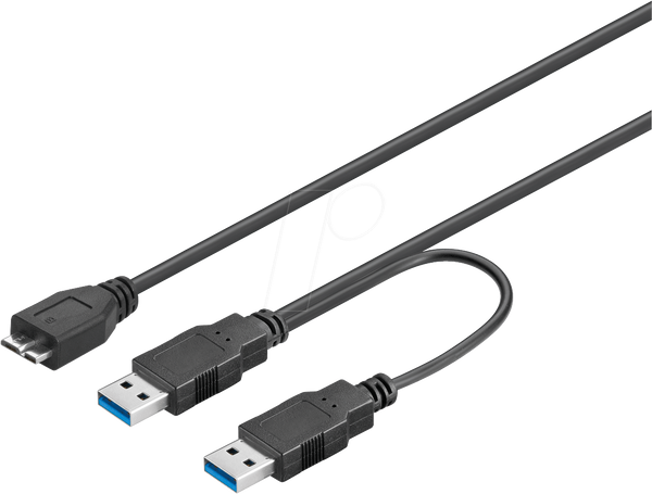 USB 3.0 подвійного живлення, чорний, 0,3 м