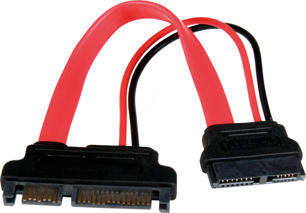 Тонкий кабель SATA fe. > SATA ma., 15 см, червоний