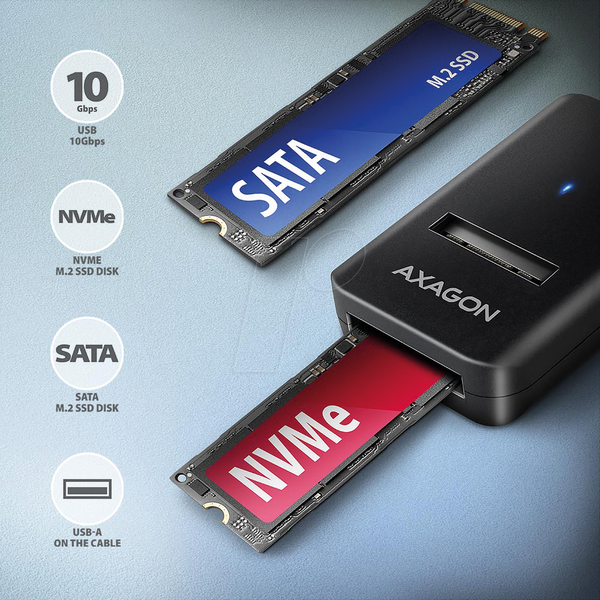 Адаптер AXAGON ADM2-AM NVMe/SATA SSD, 10 см