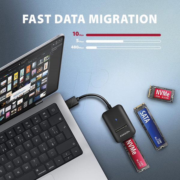 Адаптер AXAGON ADM2-AM NVMe/SATA SSD, 10 см
