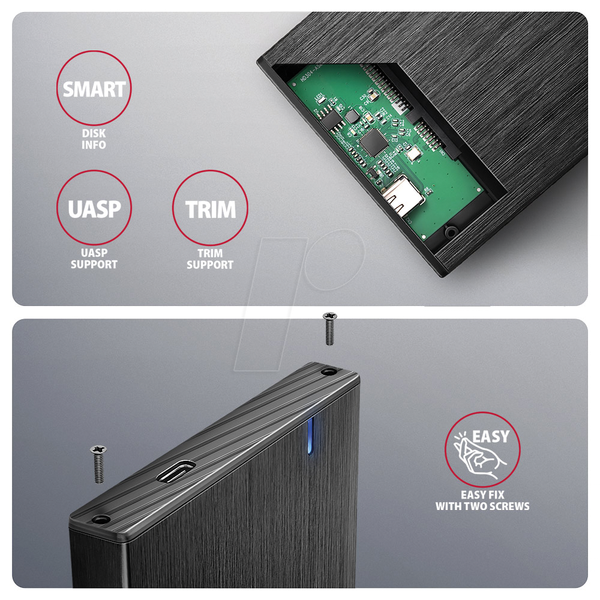 Внешний корпус SATA 2,5 дюйма, USB 3.0, черный.
